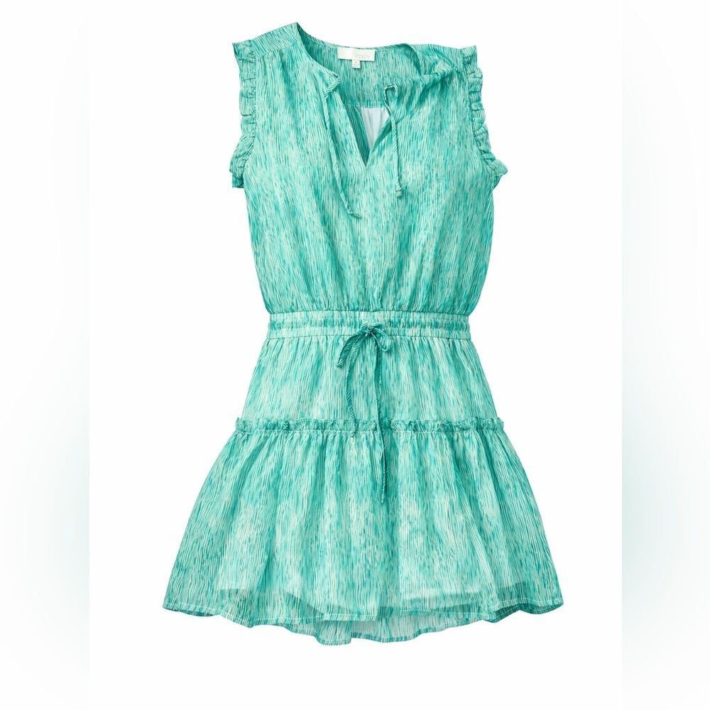 PINCH Teal & White Striped Ruffle Sleeve Mini Dress Smocked Waist Size Medium